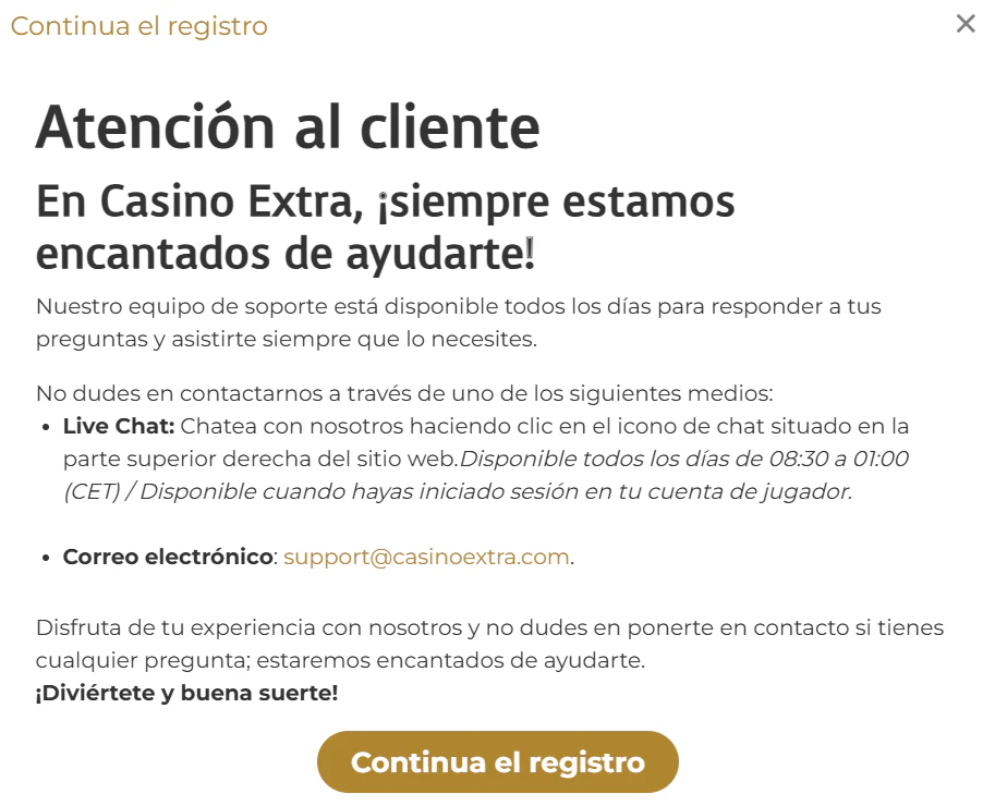 Centro de ayuda y canales de atención para jugadores de Casino Extra